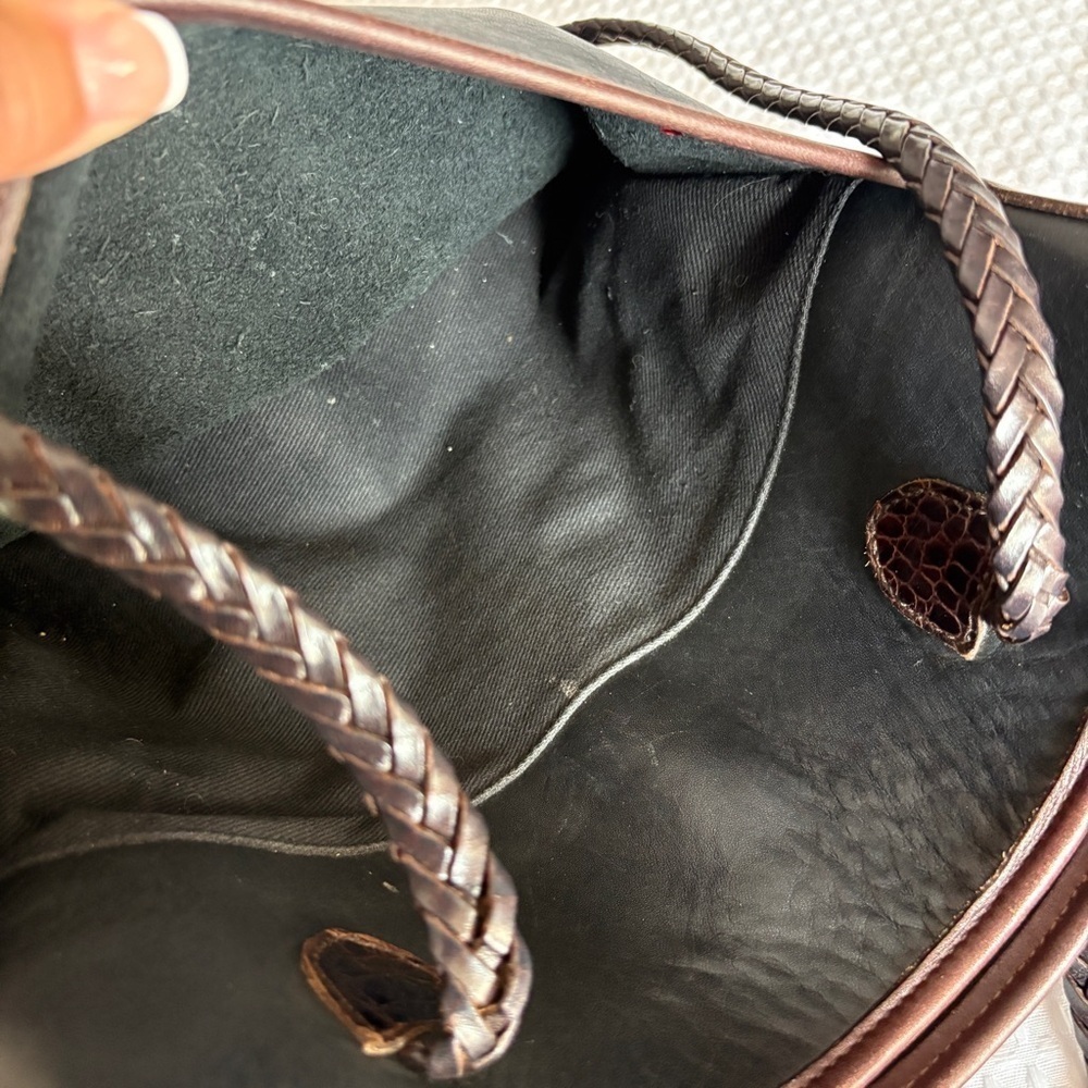 Vintage Brighton leather brown black croc weave shoulder handbag vtg - Picture 5 of 10